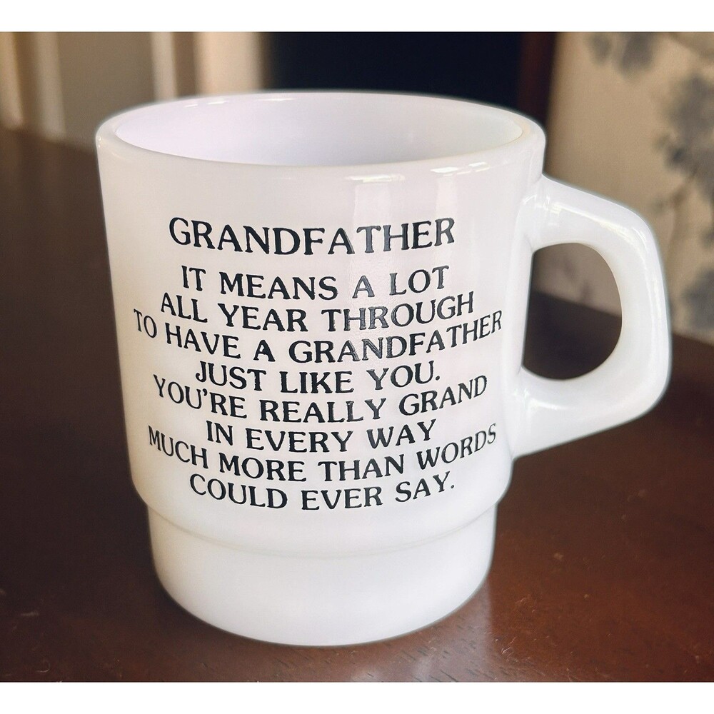 Termocrisa Mexico MCM White Milk Glass Coffee Mug Grandpa w/ Sweet Saying